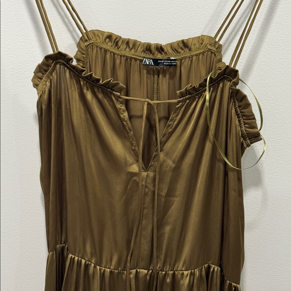 Zara Olive Satin Effect Dress - Picture 10 of 15